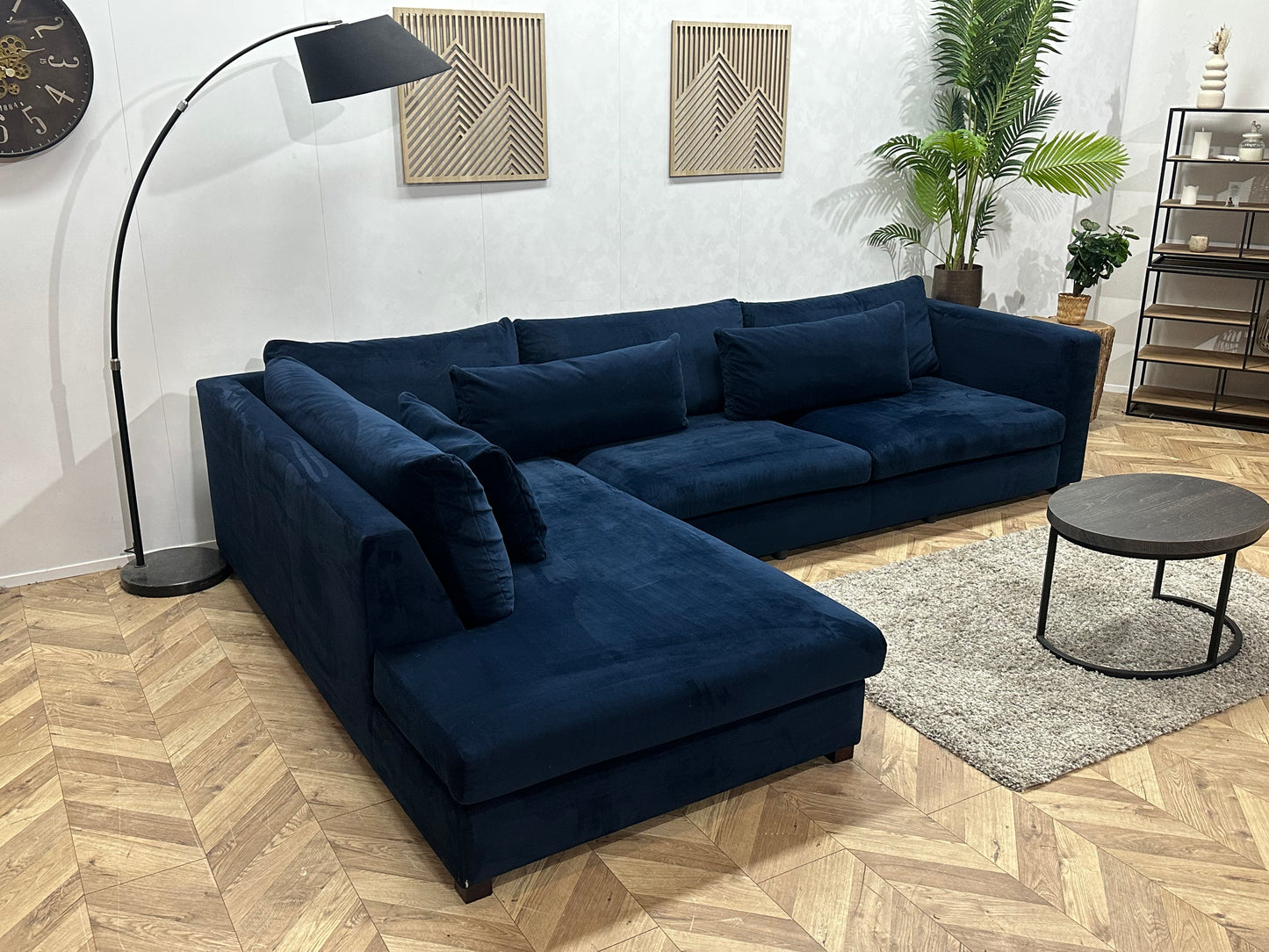 Blauwe Velvet Hoekbank ~ Losse Kussens Met Afneembare Hoezen