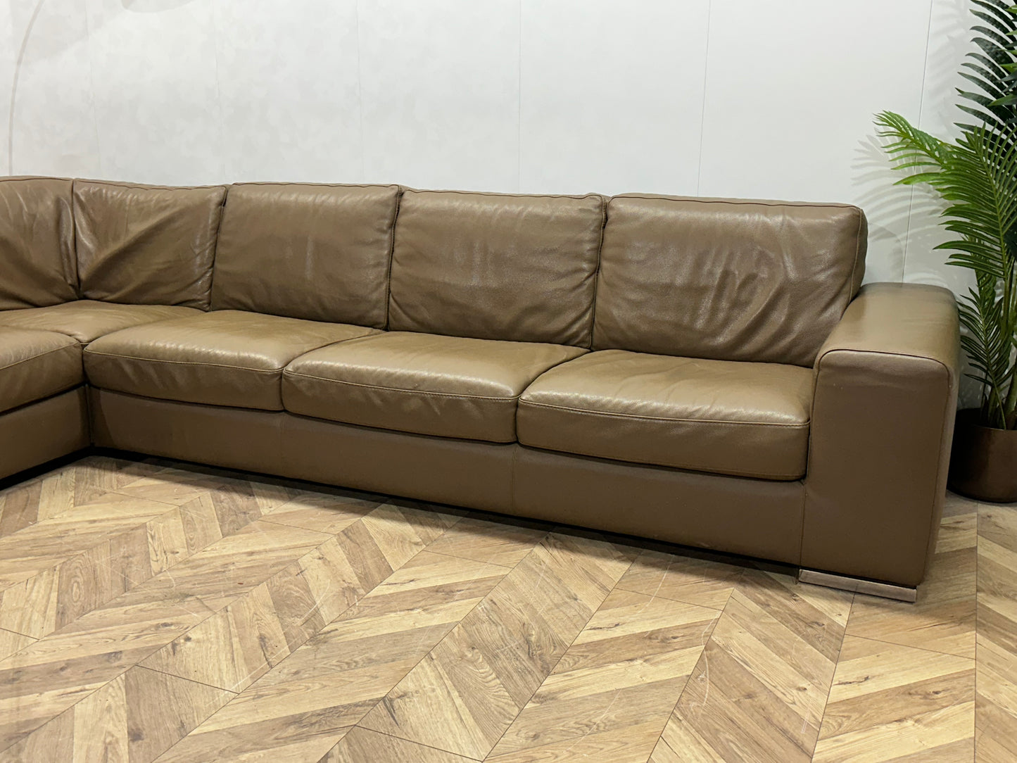 Bruin Echt Lederen Ruime Hoekbank ~ Vaste Kussens