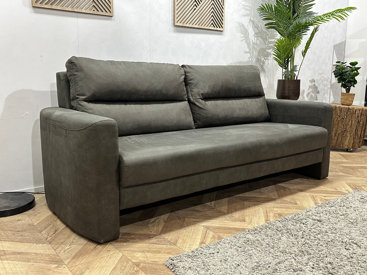 Antraciet Suède Stoffen 2.5-Zits Bank ~ Losse Rugkussens Met Afneembare Hoezen