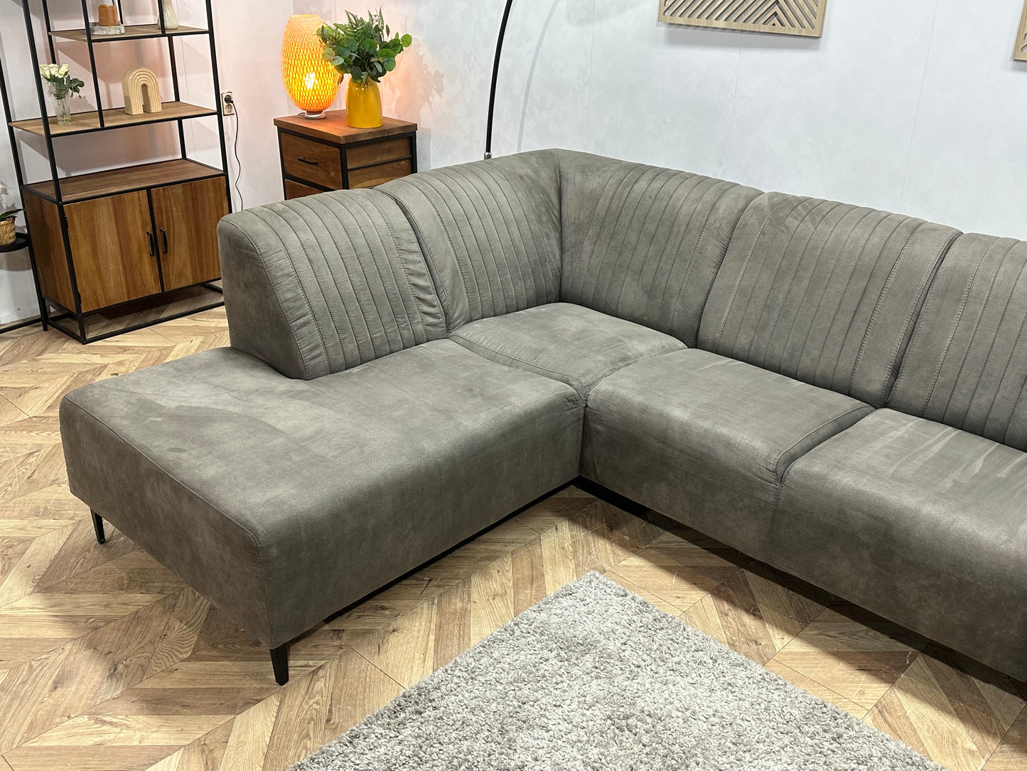 Antraciet Suède Stoffen Hoekbank ~ Vaste Kussens