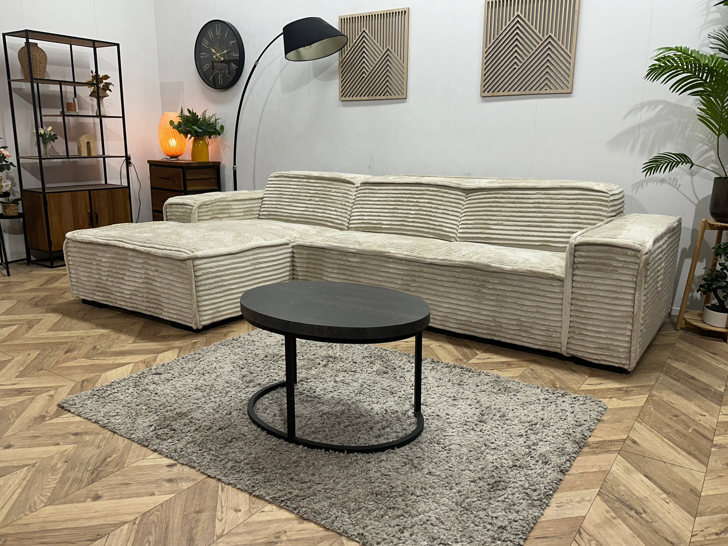 !Showroommodel! Witte/Crème Ribstof Hoekbank