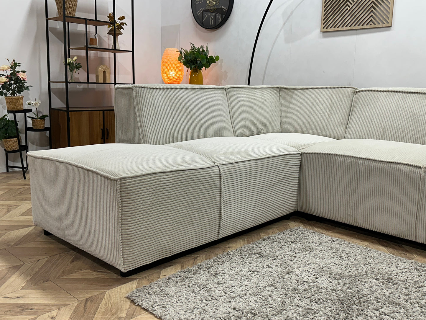 !Showroommodel! Witte/Crème Ribstof Hoekbank