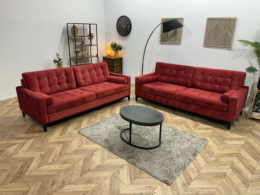 Rode Velvet Banken Set ~ Losse Kussens Met Afneembare Hoezen