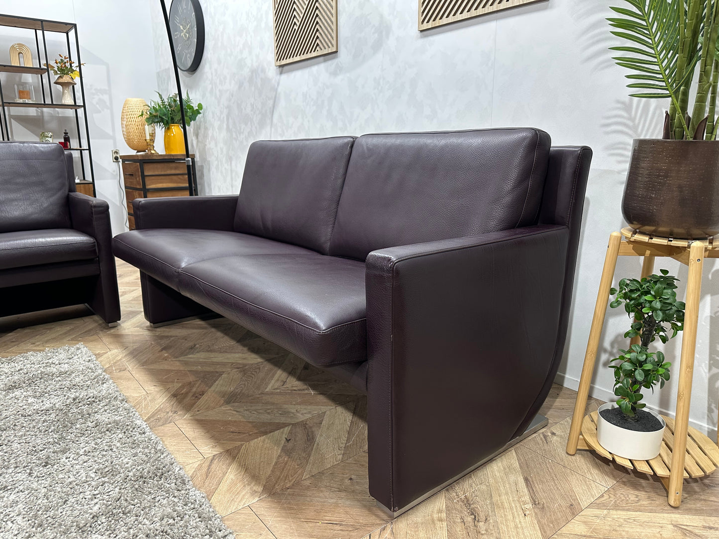 Leolux Paarse Echt Lederen Banken Set ~ Uitschuifbare Zittingen