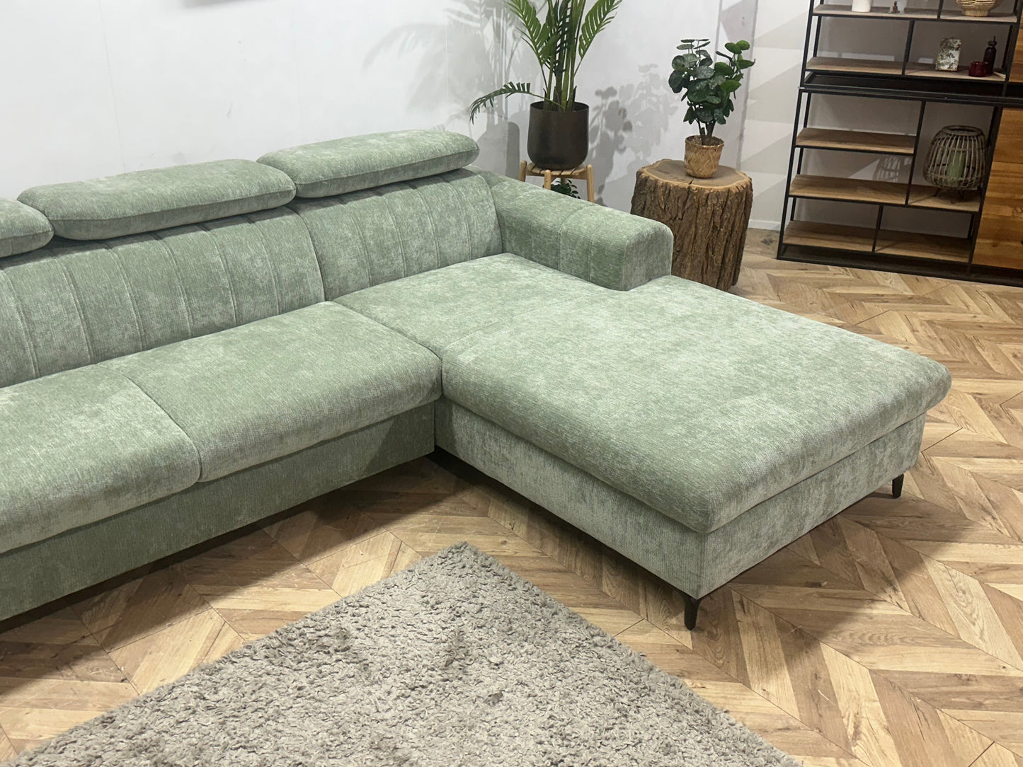 !Showroommodel! Groene Cremona Hoekbank ~ Verstelbare Hoofdsteunen