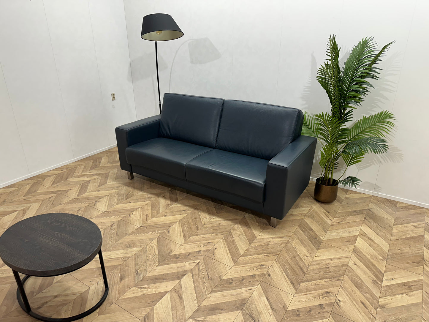 Blauwe Echt Lederen 2.5-Zits Bank ~ Vaste Kussens