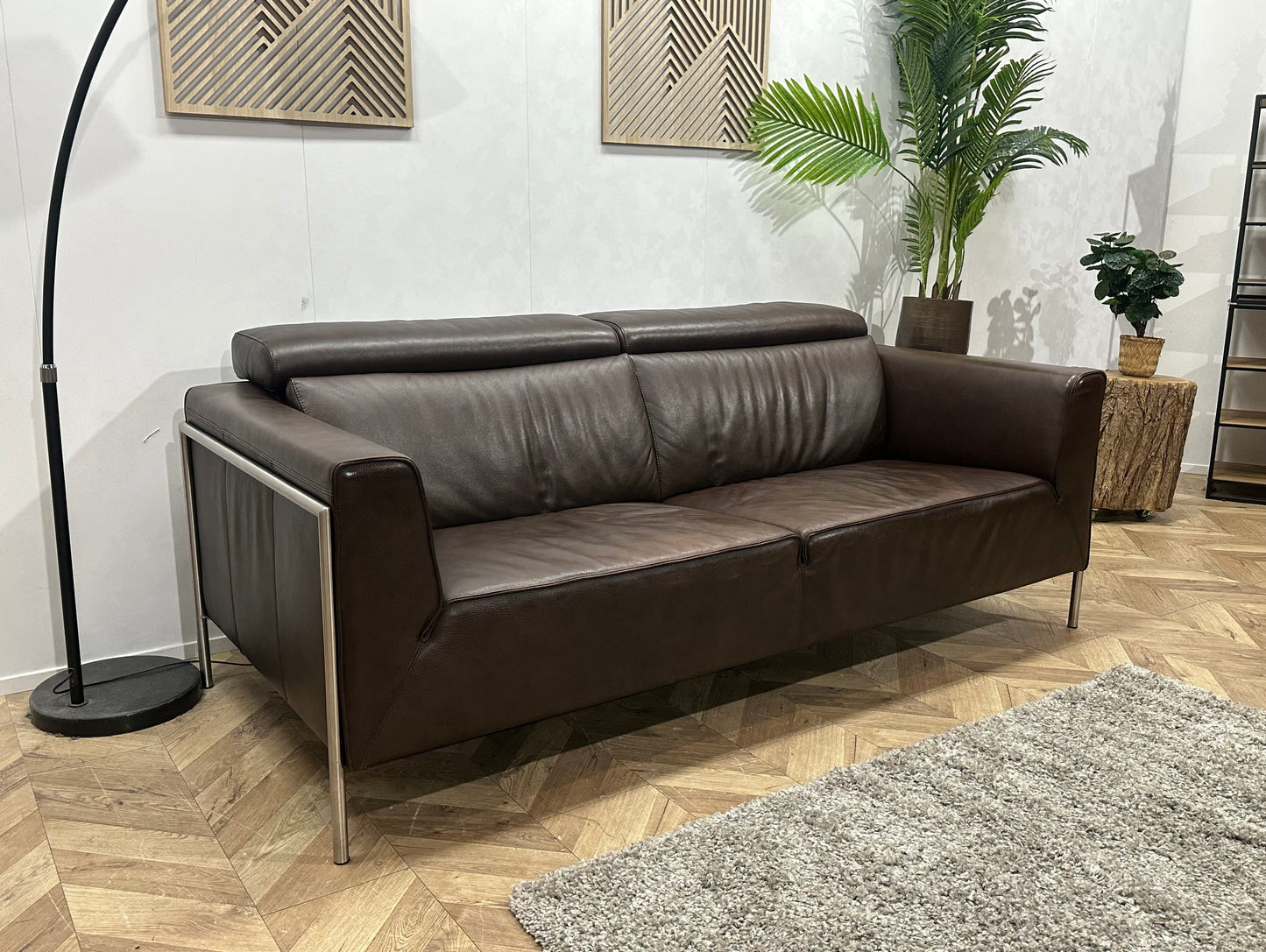 Bruine Echt Lederen 2.5-Zits Bank ~ Verstelbare Hoofdsteunen