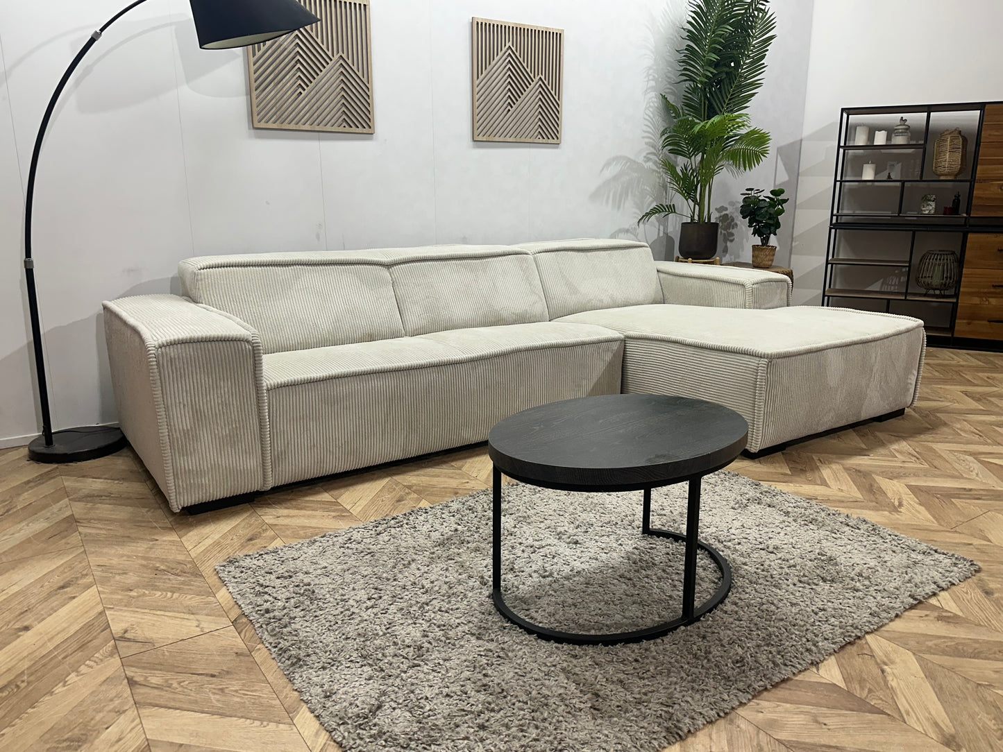 !Showroommodel! Witte Ribstof Hoekbank