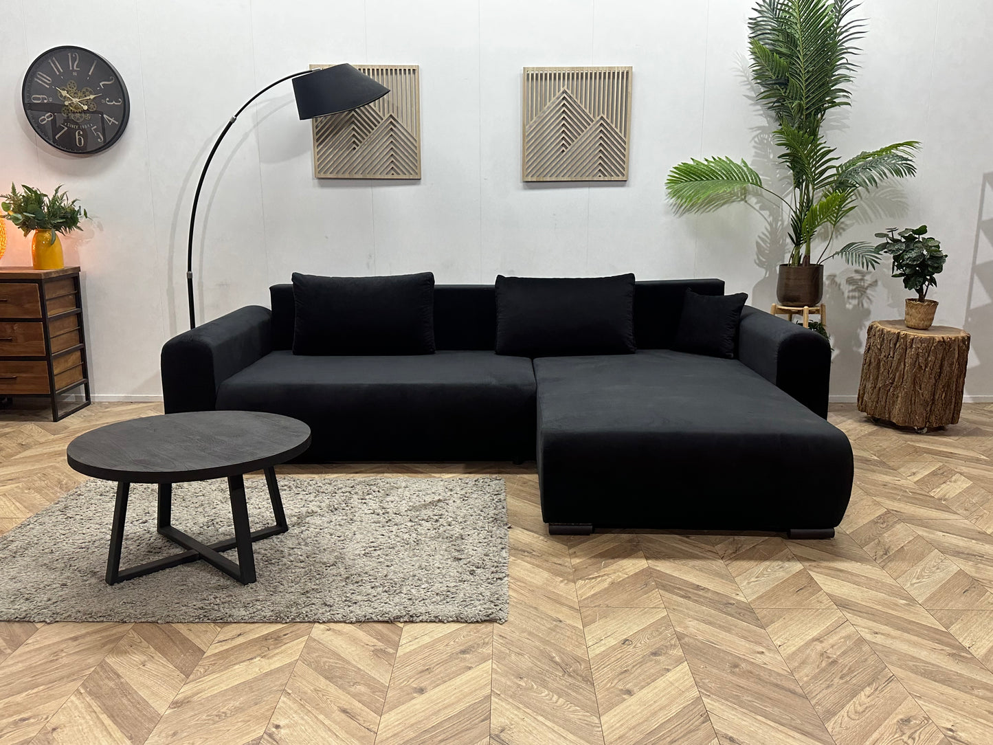!Showroommodel! Zwarte Velvet Hoekbank