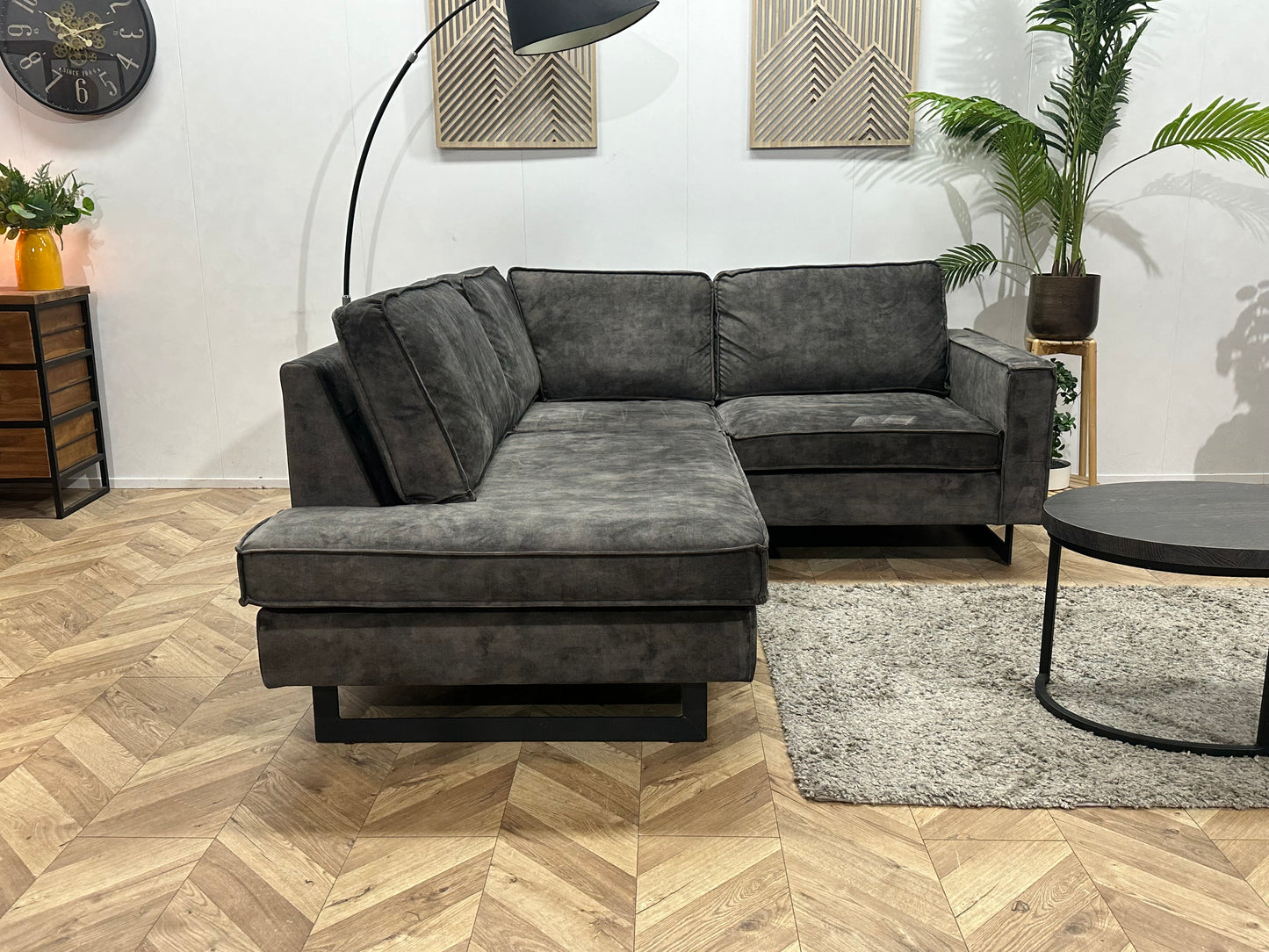 Antraciet Velvet Hoekbank ~ Losse Kussens Met Afneembare Hoezen