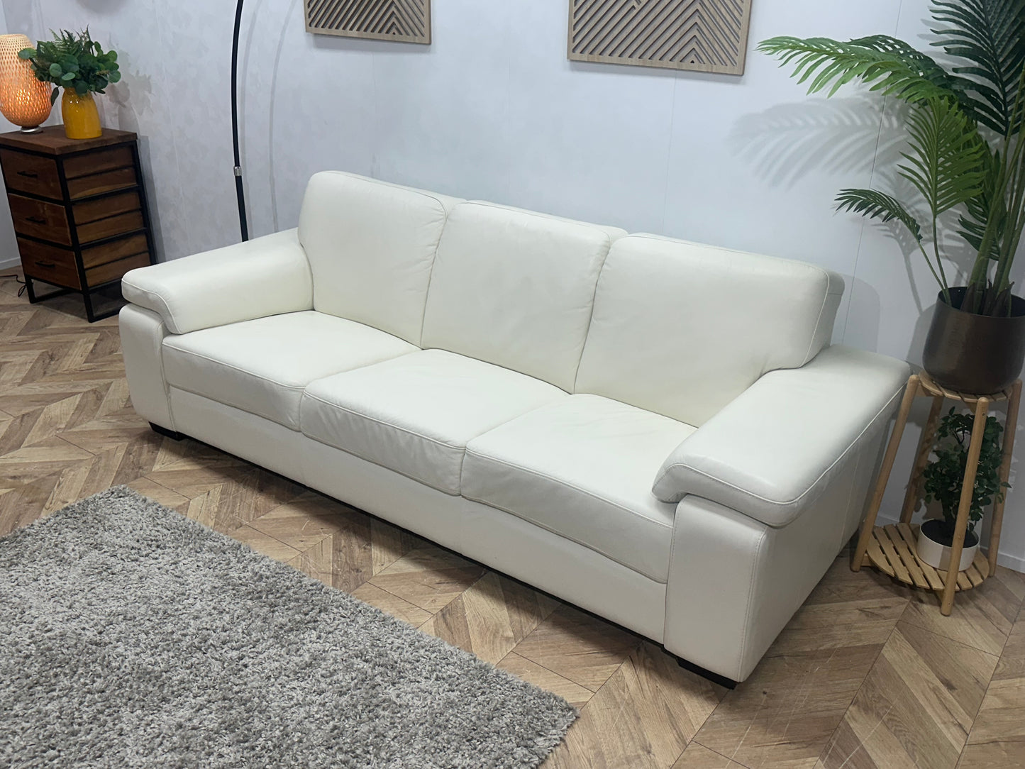 Witte Echt Lederen 3-Zits Bank ~ Vaste Kussens