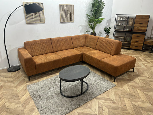 Cognac Bruine Suède Stoffen Hoekbank ~ Vaste Kussens