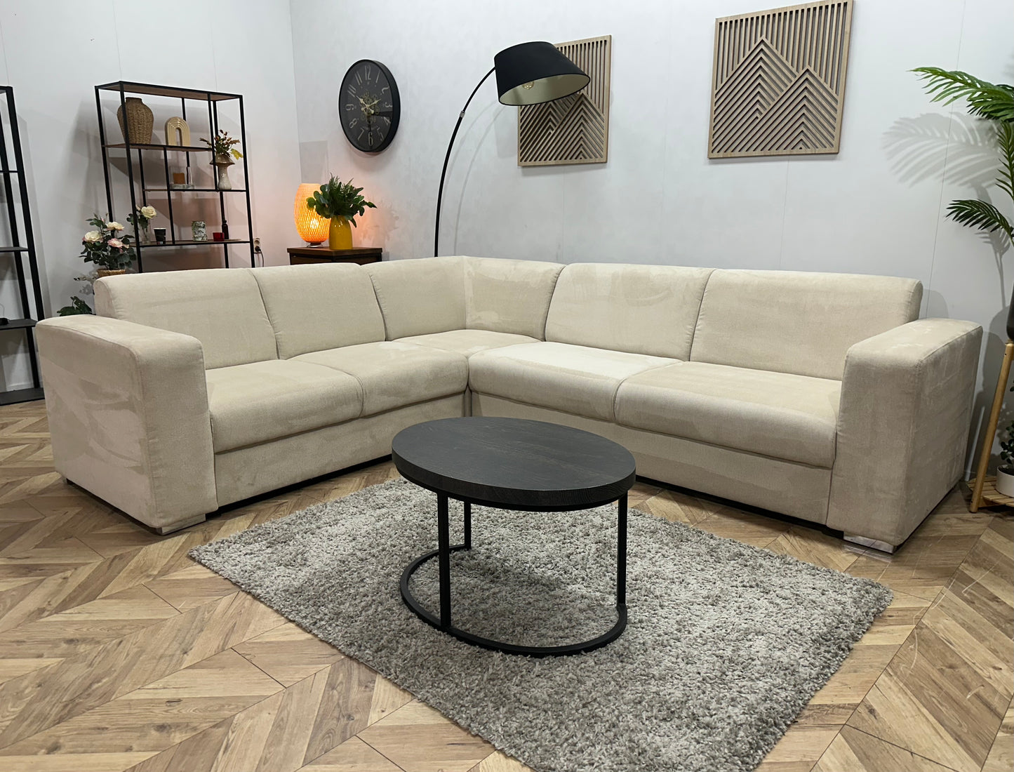 !Showroommodel! Crème Suède Stoffen Hoekbank