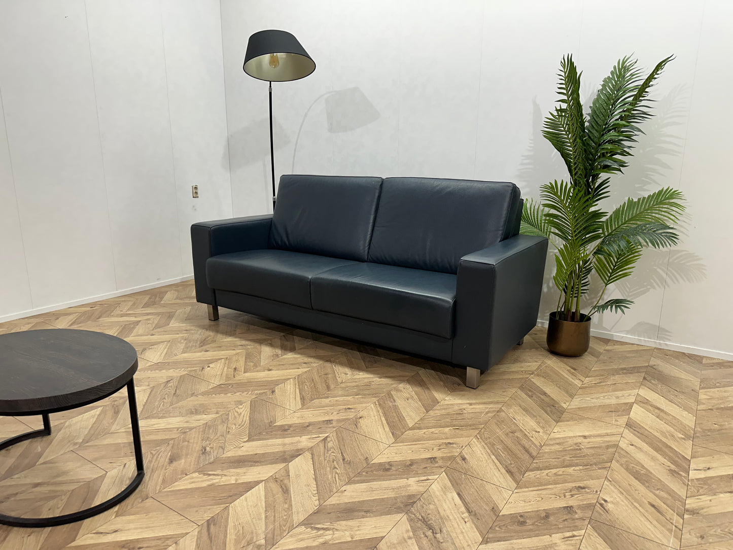 Blauwe Echt Lederen 2.5-Zits Bank ~ Vaste Kussens