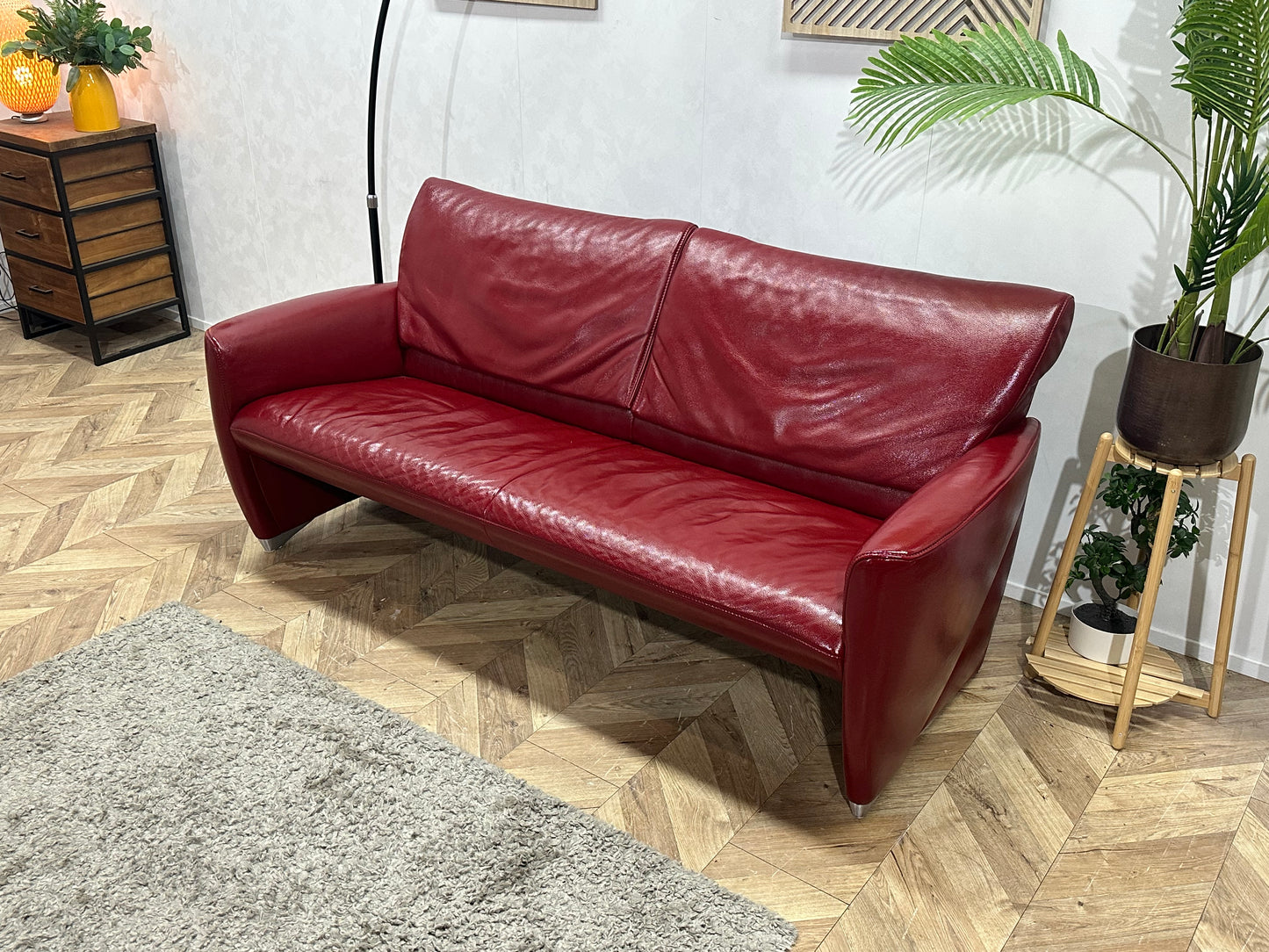 Jori Rode Echt Lederen 2.5-Zits Bank Inc Hockers ~ Geïmpregneerd