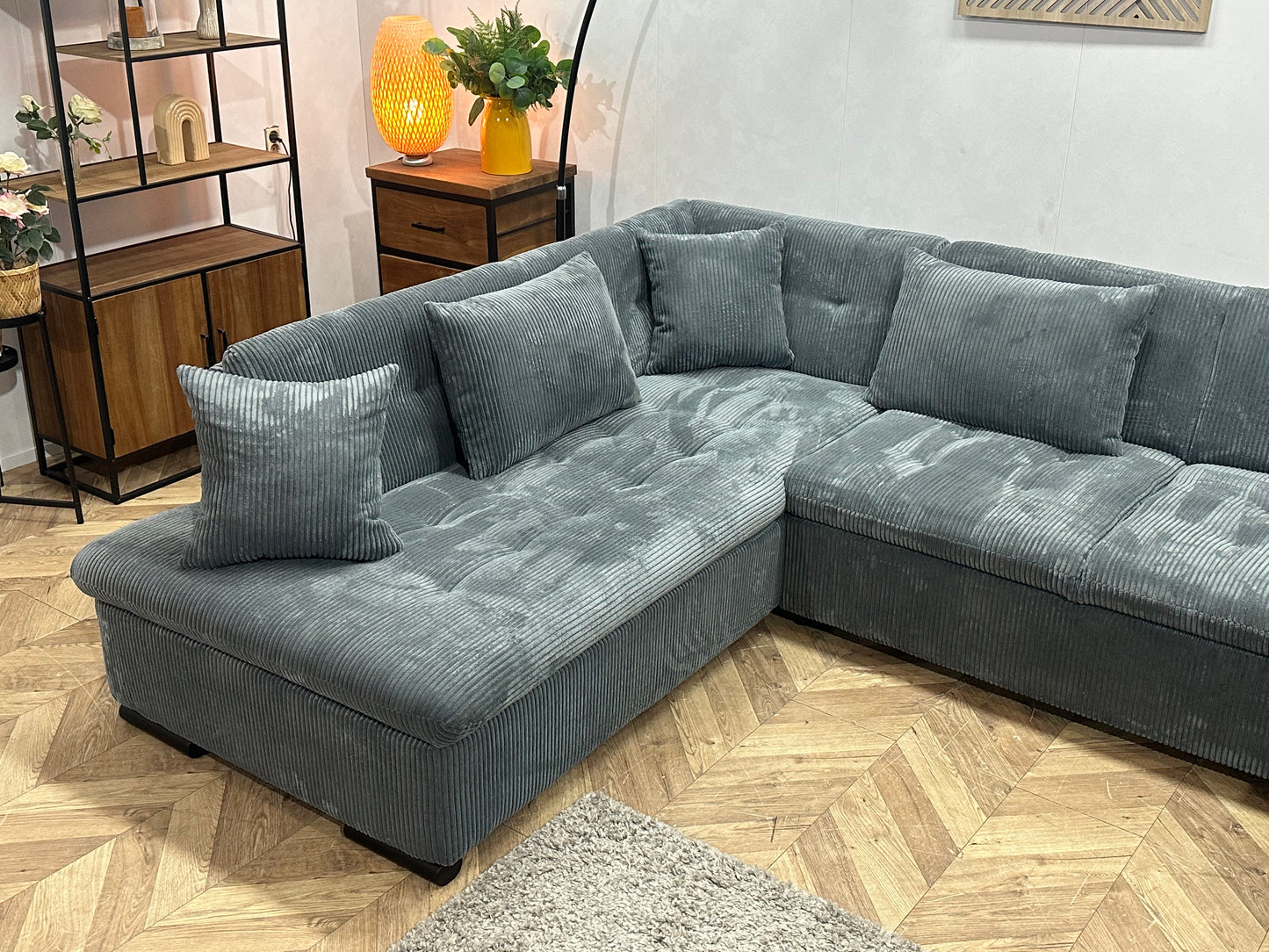 !Showroommodel! Blauwe Ribstof U Bank