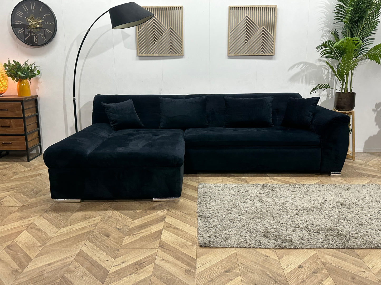 !Showroommodel! Zwarte Velvet Hoekbank ~ Slaapfunctie