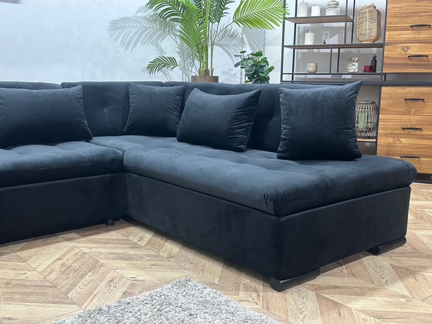 !Showroommodel! Zwarte Velvet Hoekbank