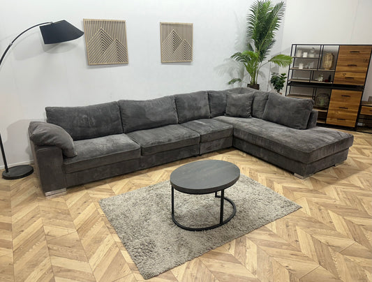 Antraciet Ruime Ribstof Hoekbank ~ Losse Kussens Met Afneembare Hoezen