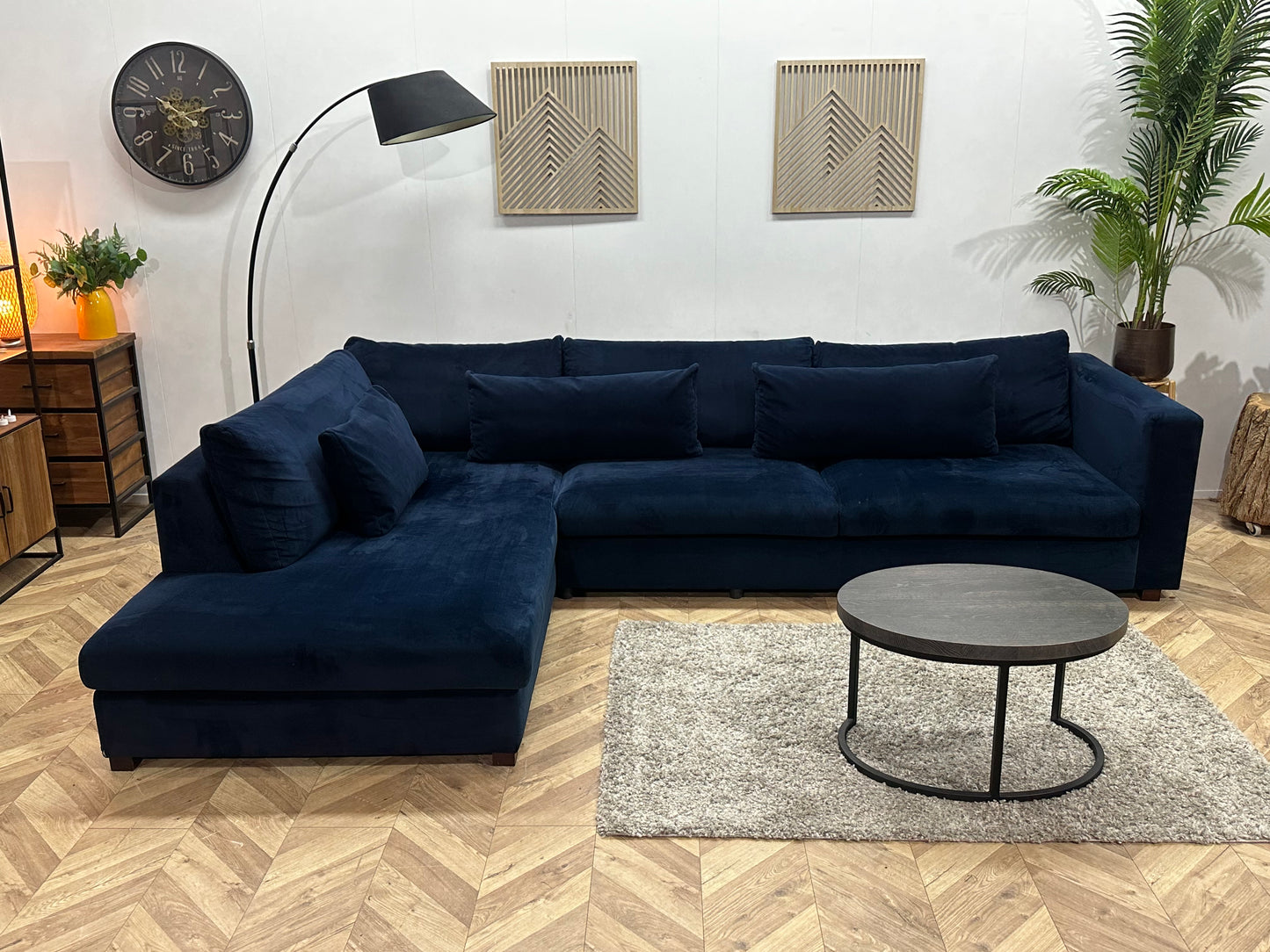 Blauwe Velvet Hoekbank ~ Losse Kussens Met Afneembare Hoezen