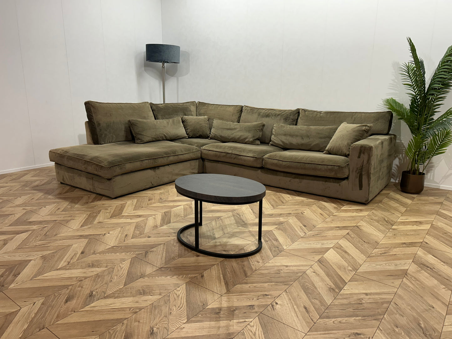 Licht Bruine Velvet Hoekbank ~ Losse Kussens Met Afneembare Hoezen