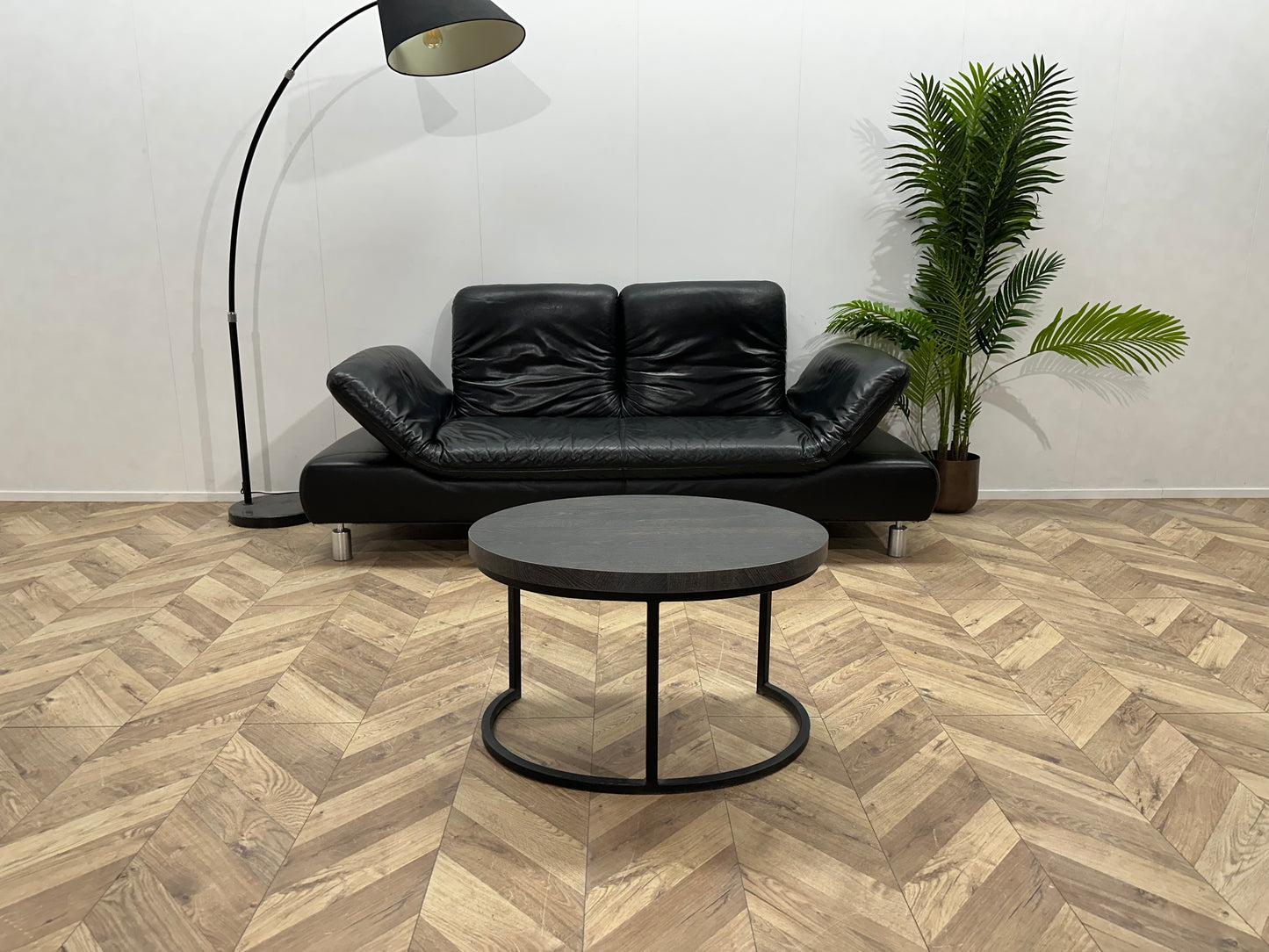 Zwart Echt Lederen 2.5-Zits Bank ~ Verstelbare Armleuningen