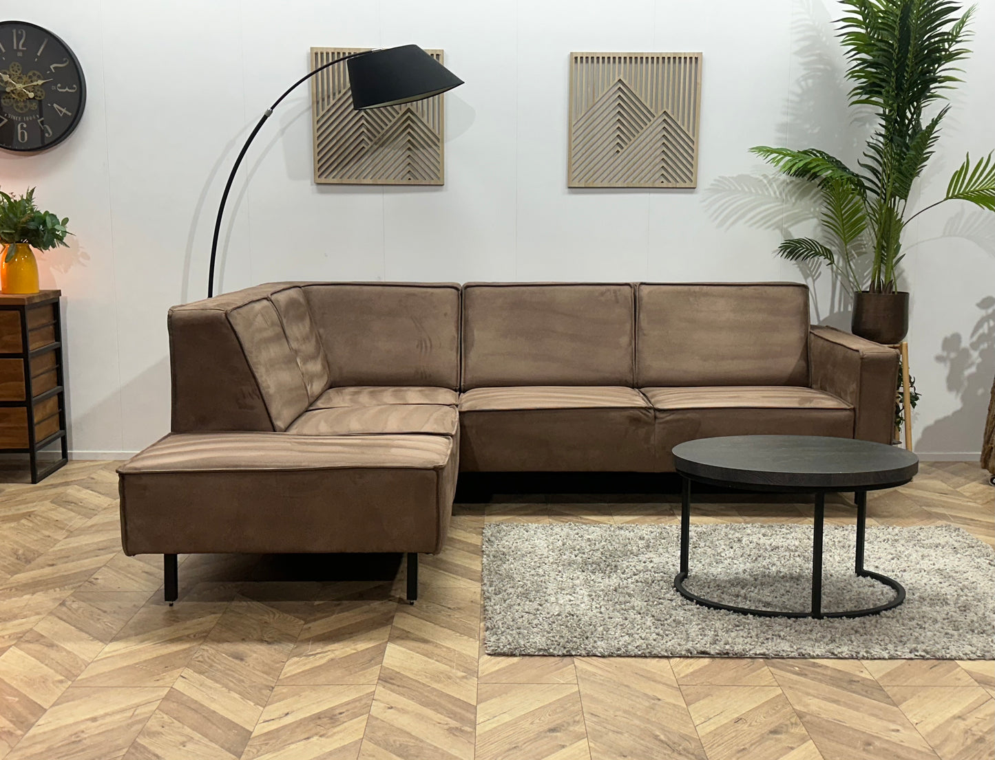 Bruine Suède Stoffen Hoekbank ~ Vaste Kussens