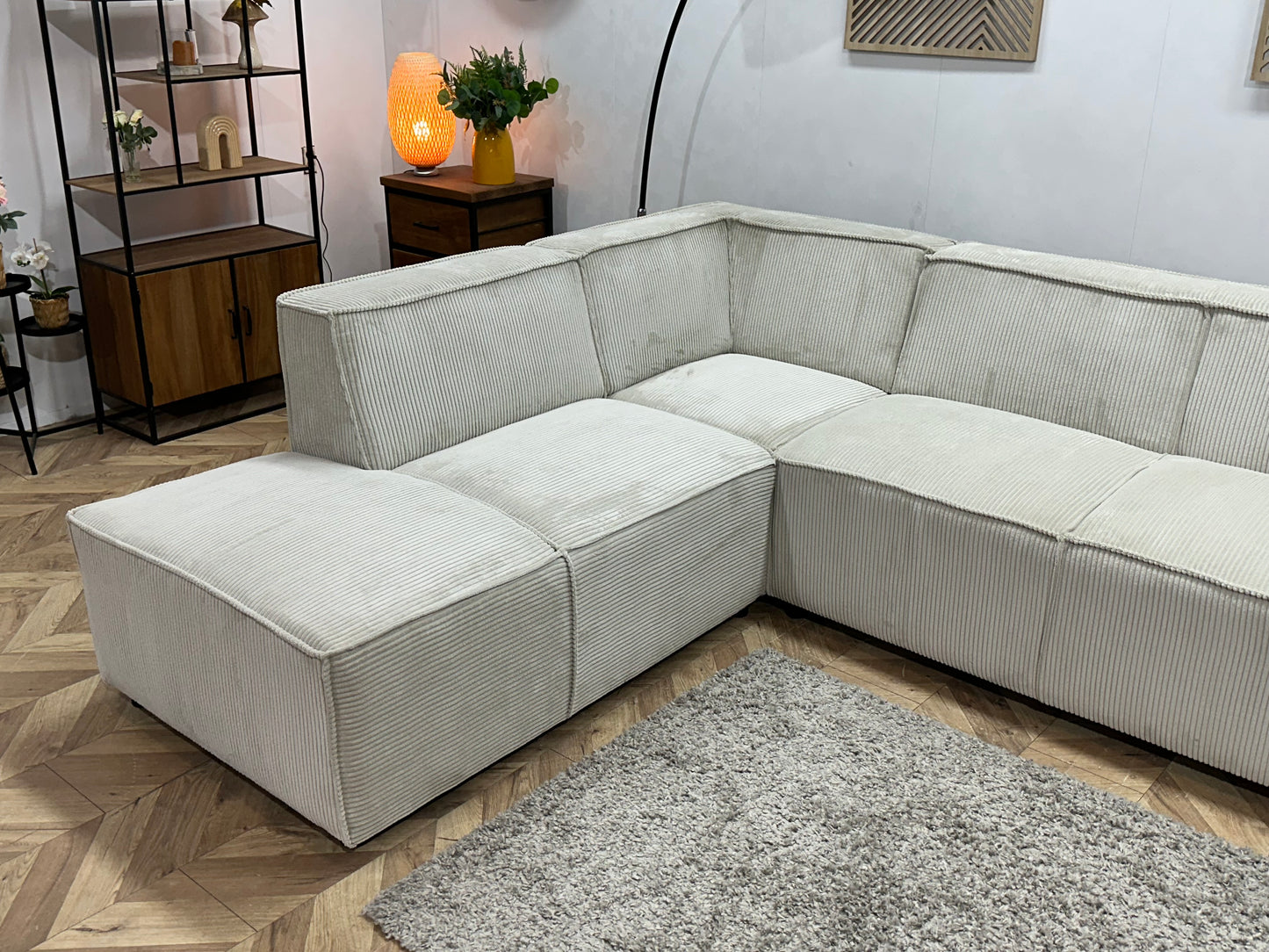 !Showroommodel! Witte/Crème Ribstof Hoekbank