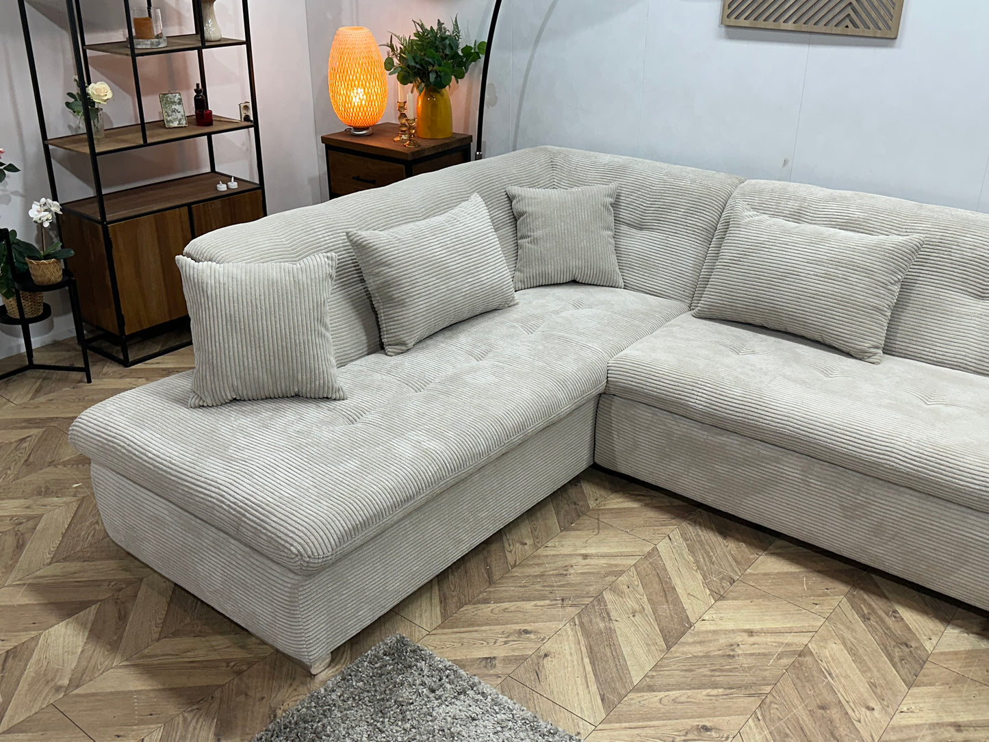 !Showroommodel! Crème Ribstof U Bank ~ Slaapfunctie