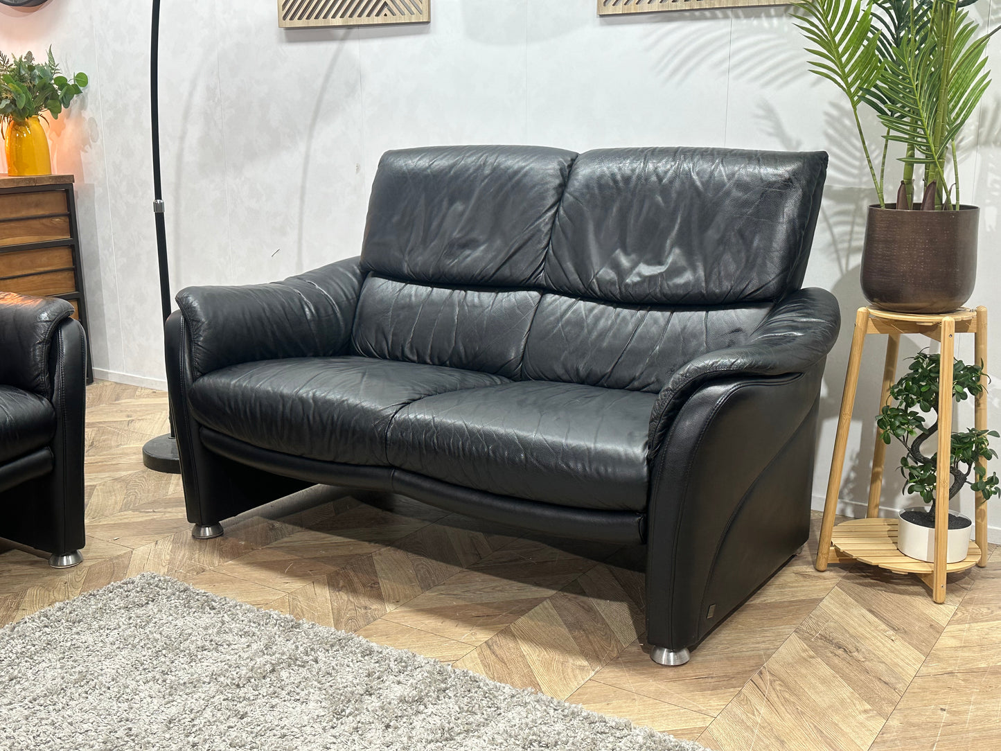 W.Schillig Zwarte Echt Lederen Banken Set ~ Vaste Kussens