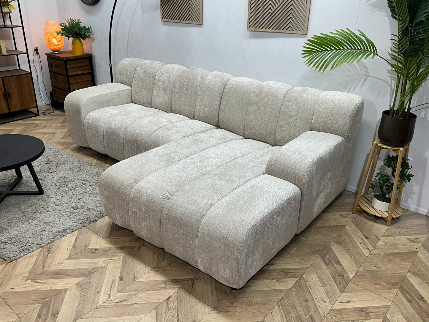 !Showroommodel! Witte/Crème Cremona Stoffen Hoekbank