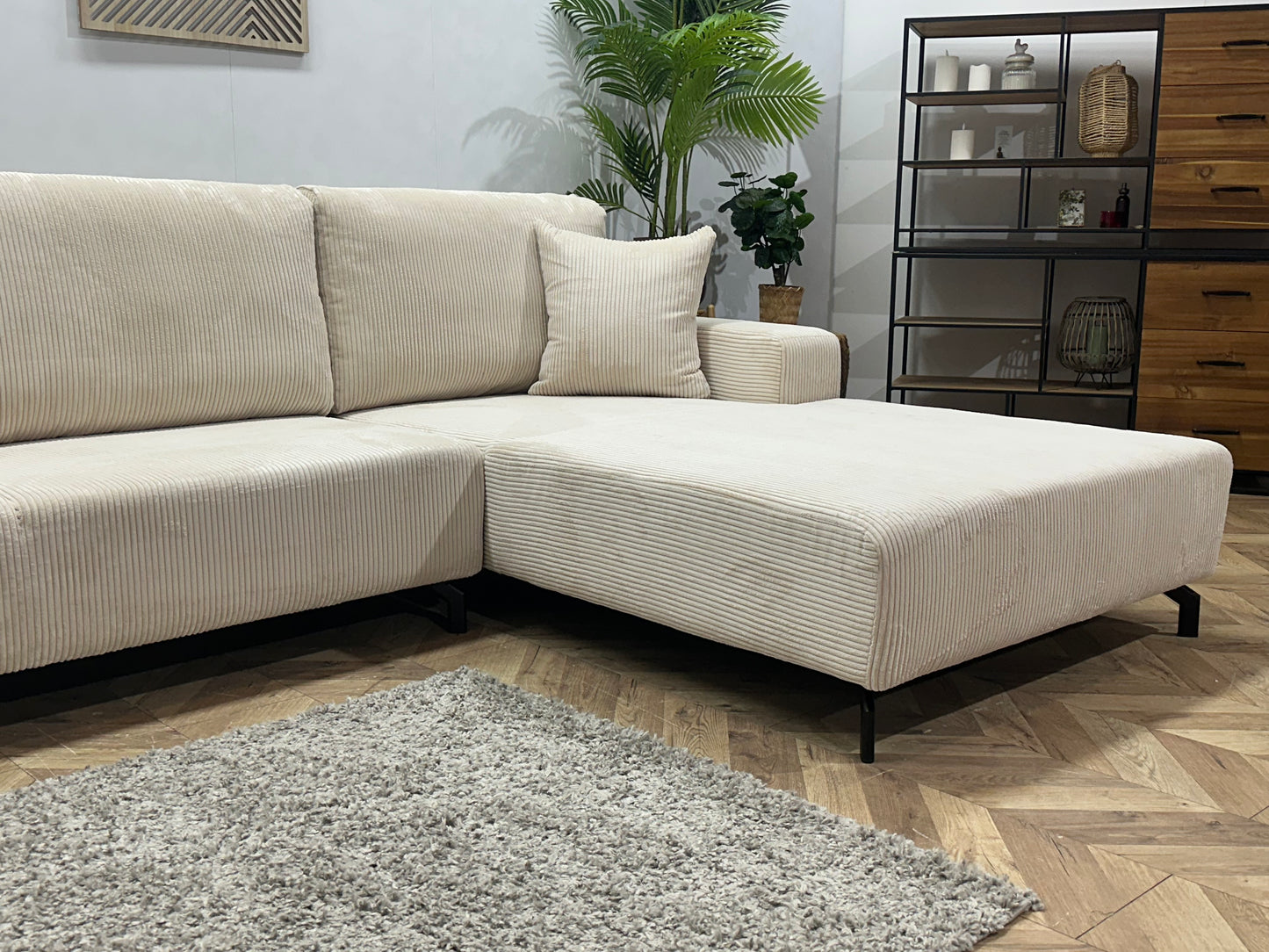 !Showroommodel! Witte/Crème Ribstof Hoekbank