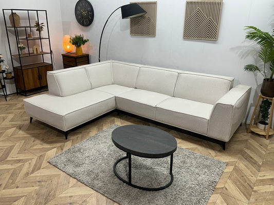 !Showroommodel! Witte Chenille Stoffen Hoekbank