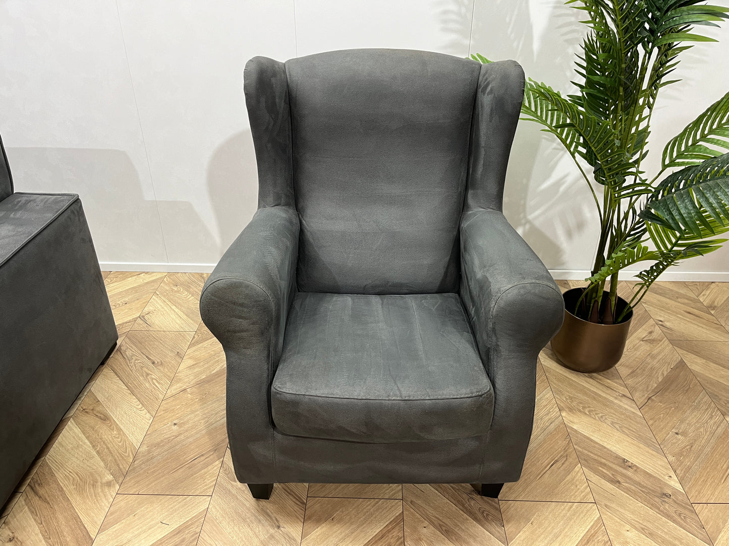 Antraciet Suède Leer Hoekbank Inc. Fauteuil