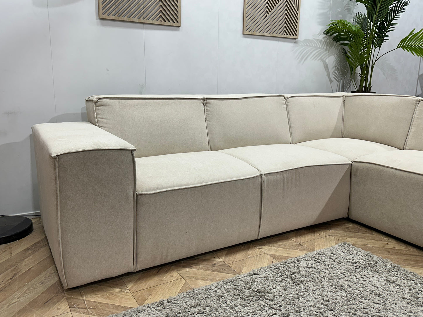 !Showroommodel! Crème Suède Stoffen Hoekbank