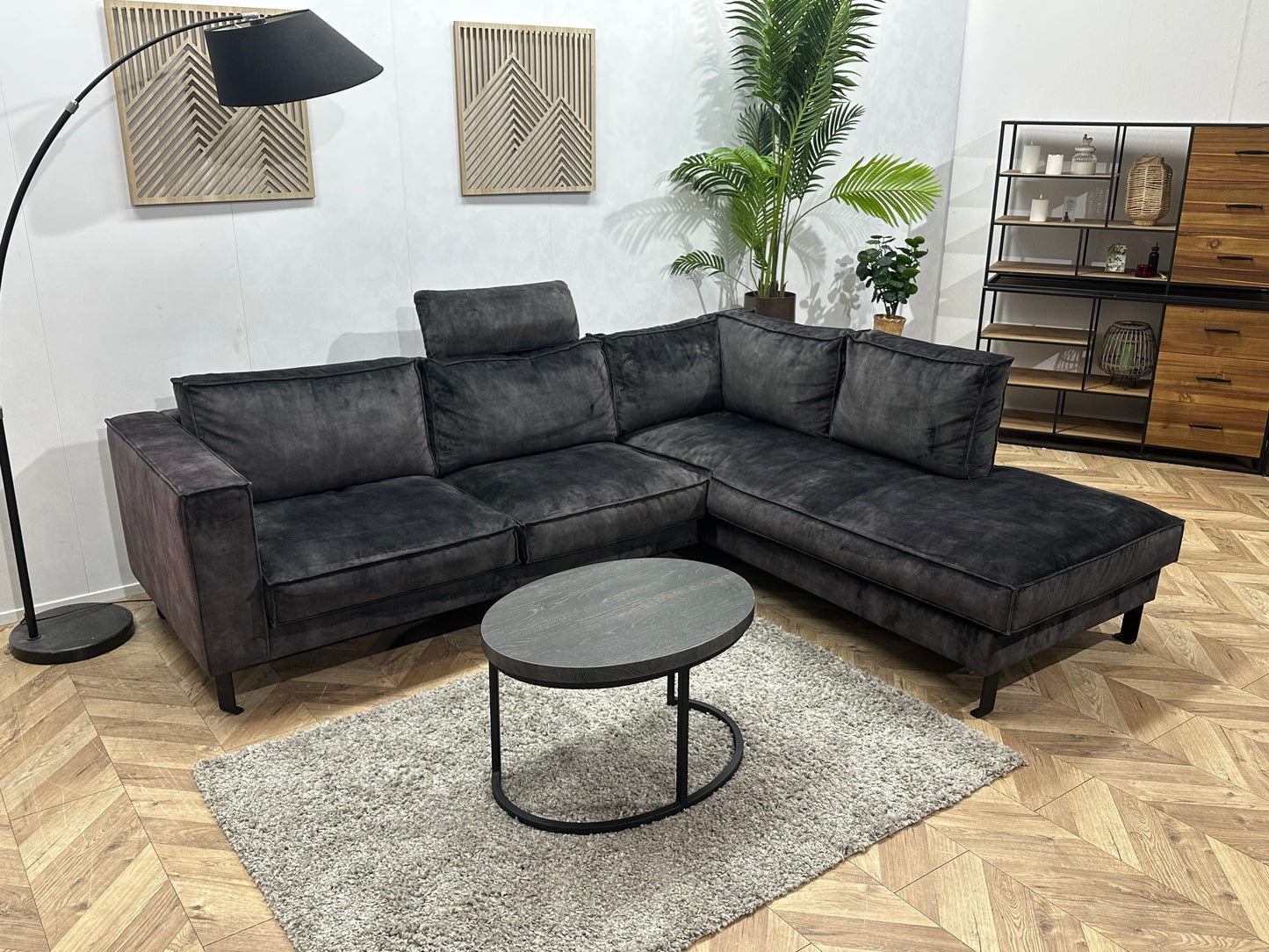 Antraciet Velvet Hoekbank ~ Losse Kussens Met Afneembare Hoezen