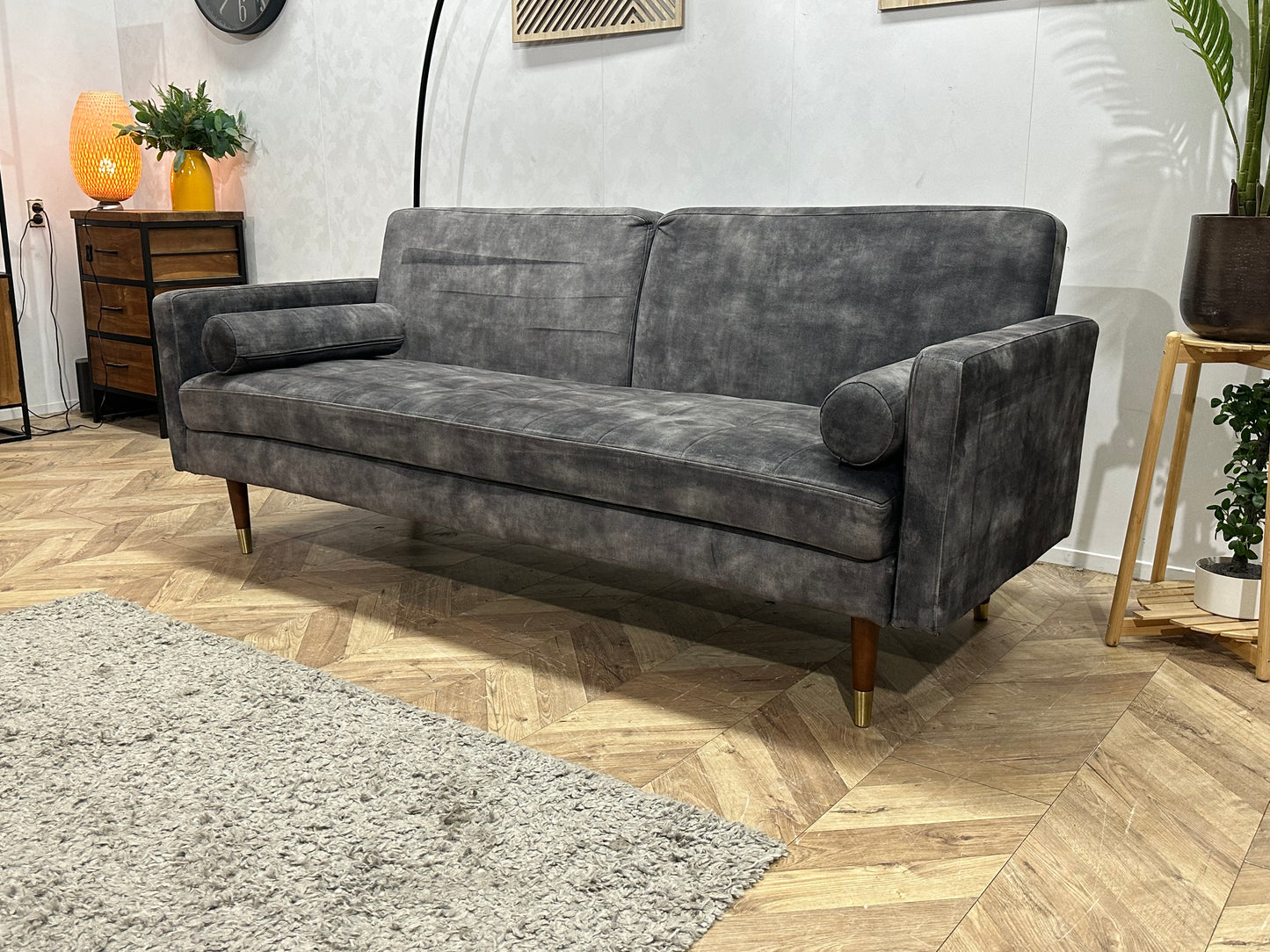 Antraciet Velvet 2.5-Zits Bank ~ Slaapfunctie