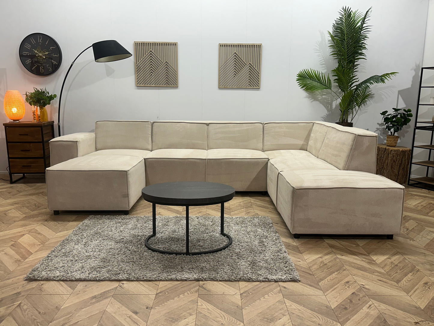 !Showroommodel! Crème Suède Stoffen U Bank