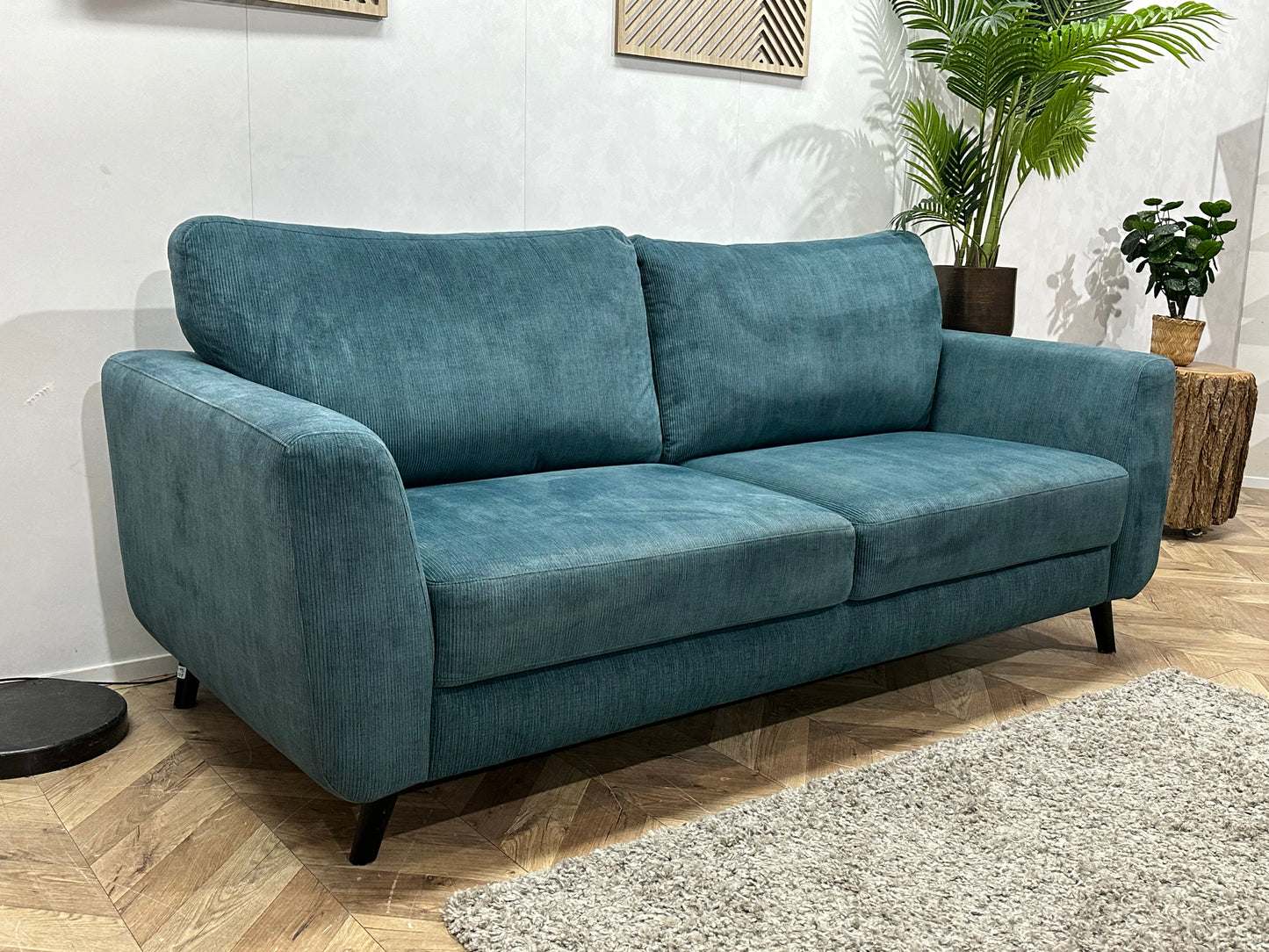 Blauwe Ribstof 2.5-Zits Bank ~ Losse Rugkussens Met Afneembare Hoezen