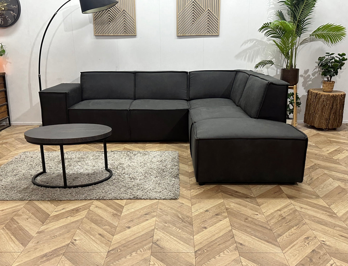 !Showroommodel! Antraciet Leather Look Hoekbank