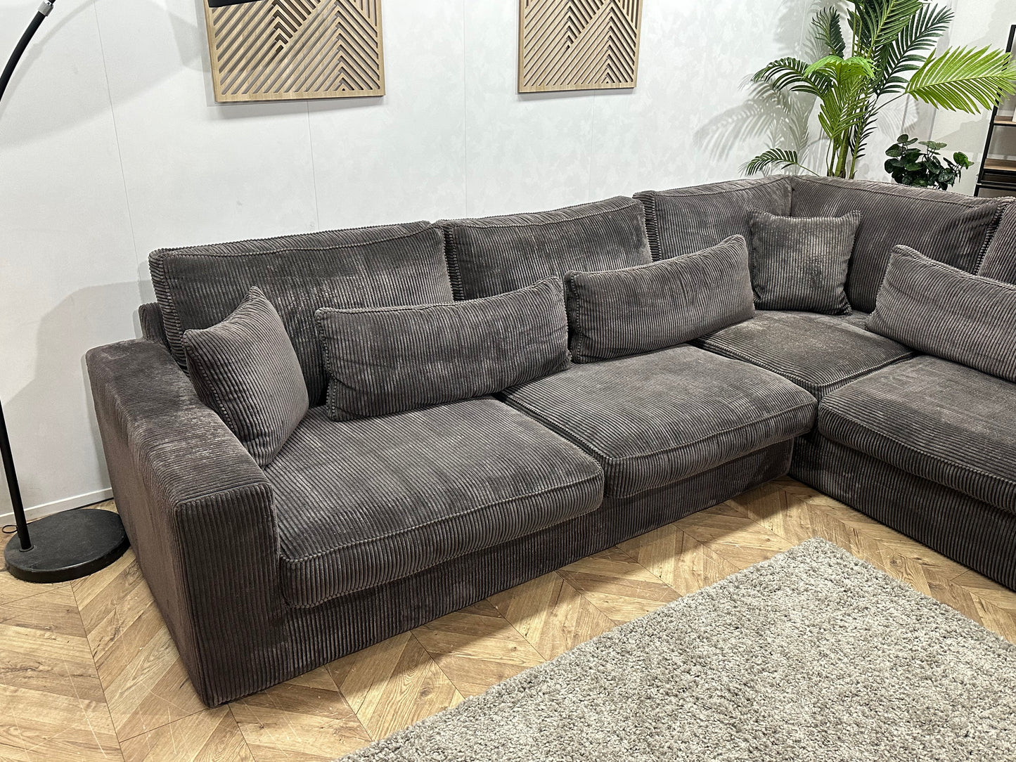 Antraciet Ribstof Hoekbank ~ Losse Kussens Met Afneembare Hoezen