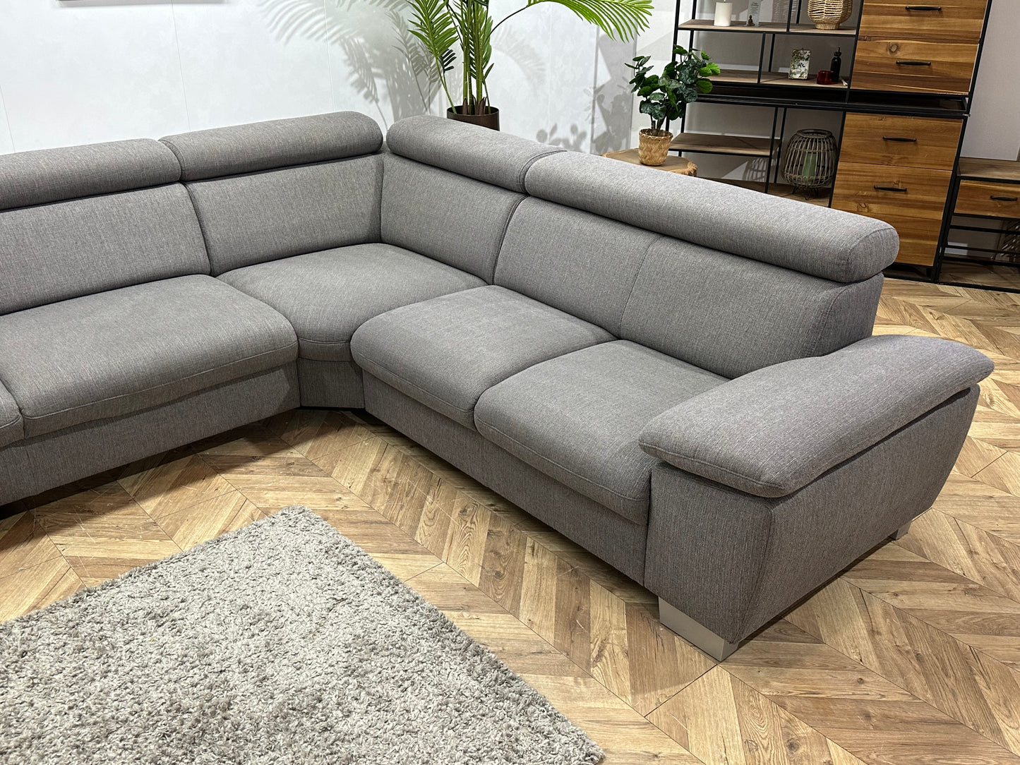 Grijze Hoekbank ~ Verstelbare Arm/Hoofdsteunen