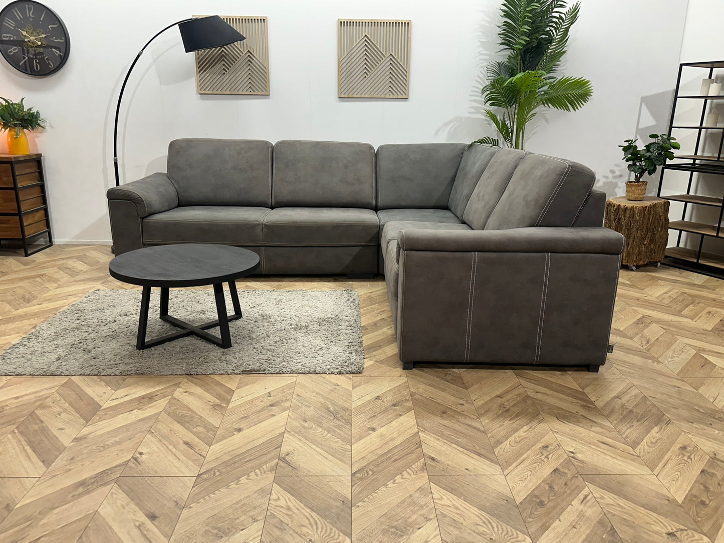 DSense Antraciet Suede Stoffen Hoekbank ~ Vaste Kussens