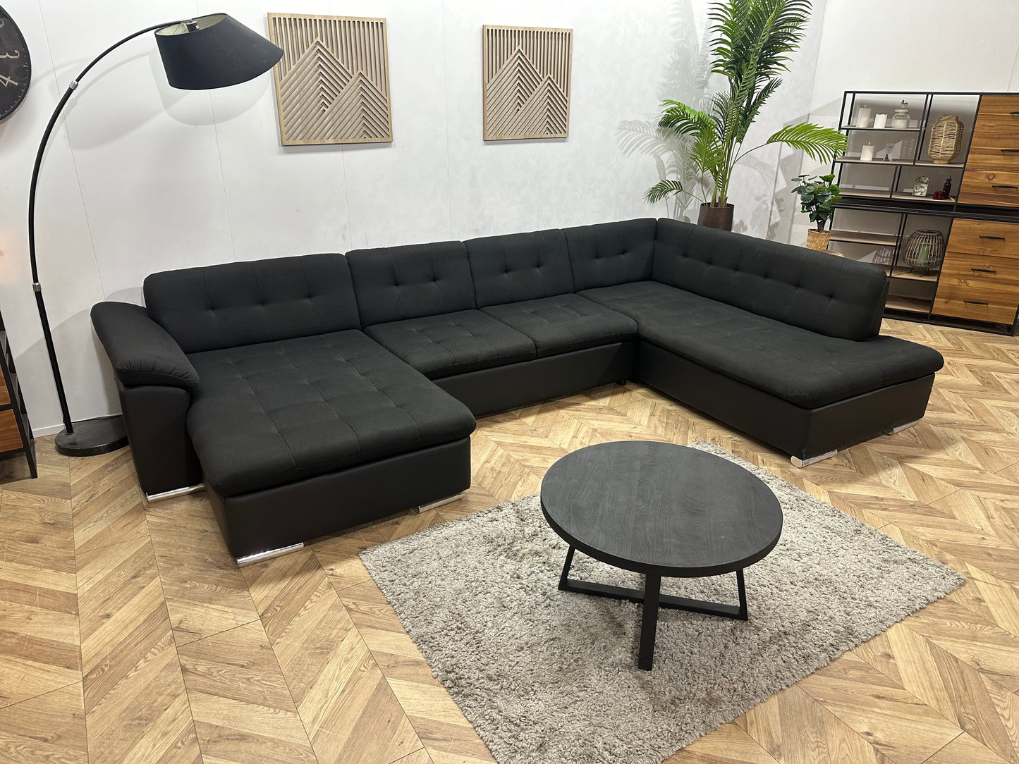 !Showroommodel! Zwarte Stoffen/Lederen U Bank