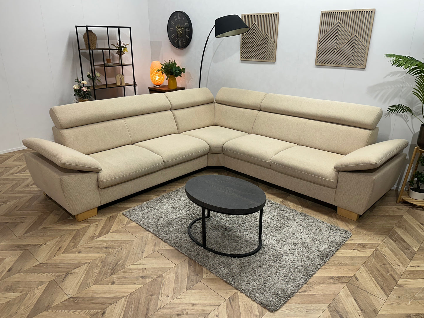 Crème Hoekbank ~ Verstelbare Arm/Hoofdsteunen