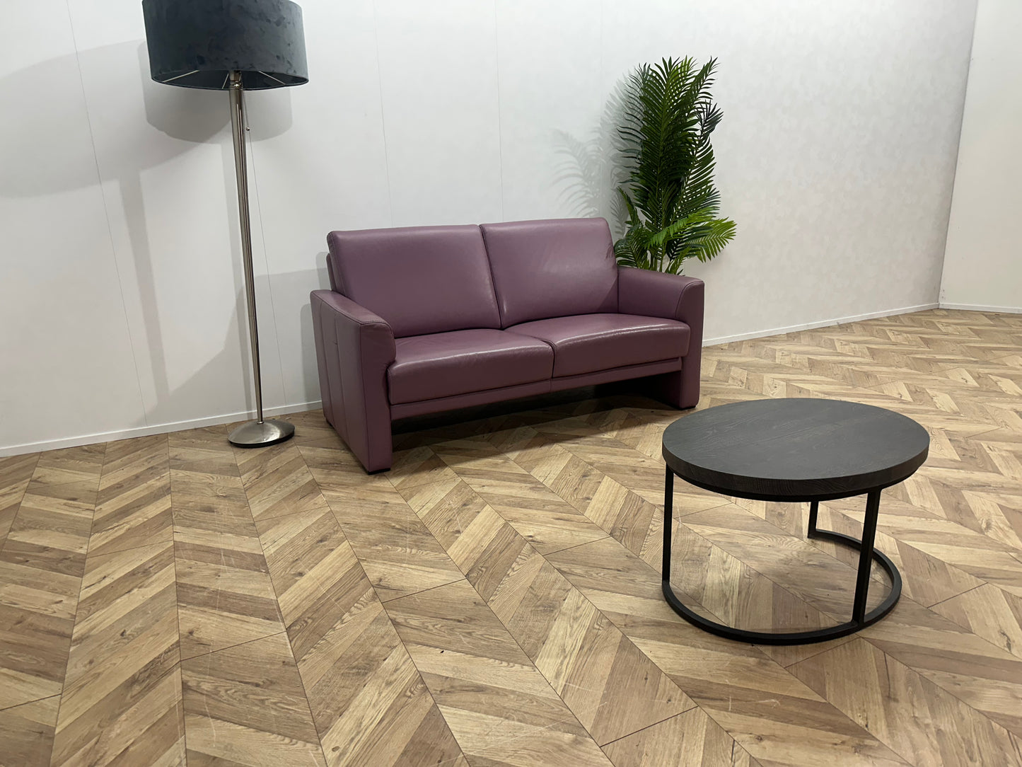 Paarse Echt Lederen 2-Zits Bank ~ Vaste Kussens