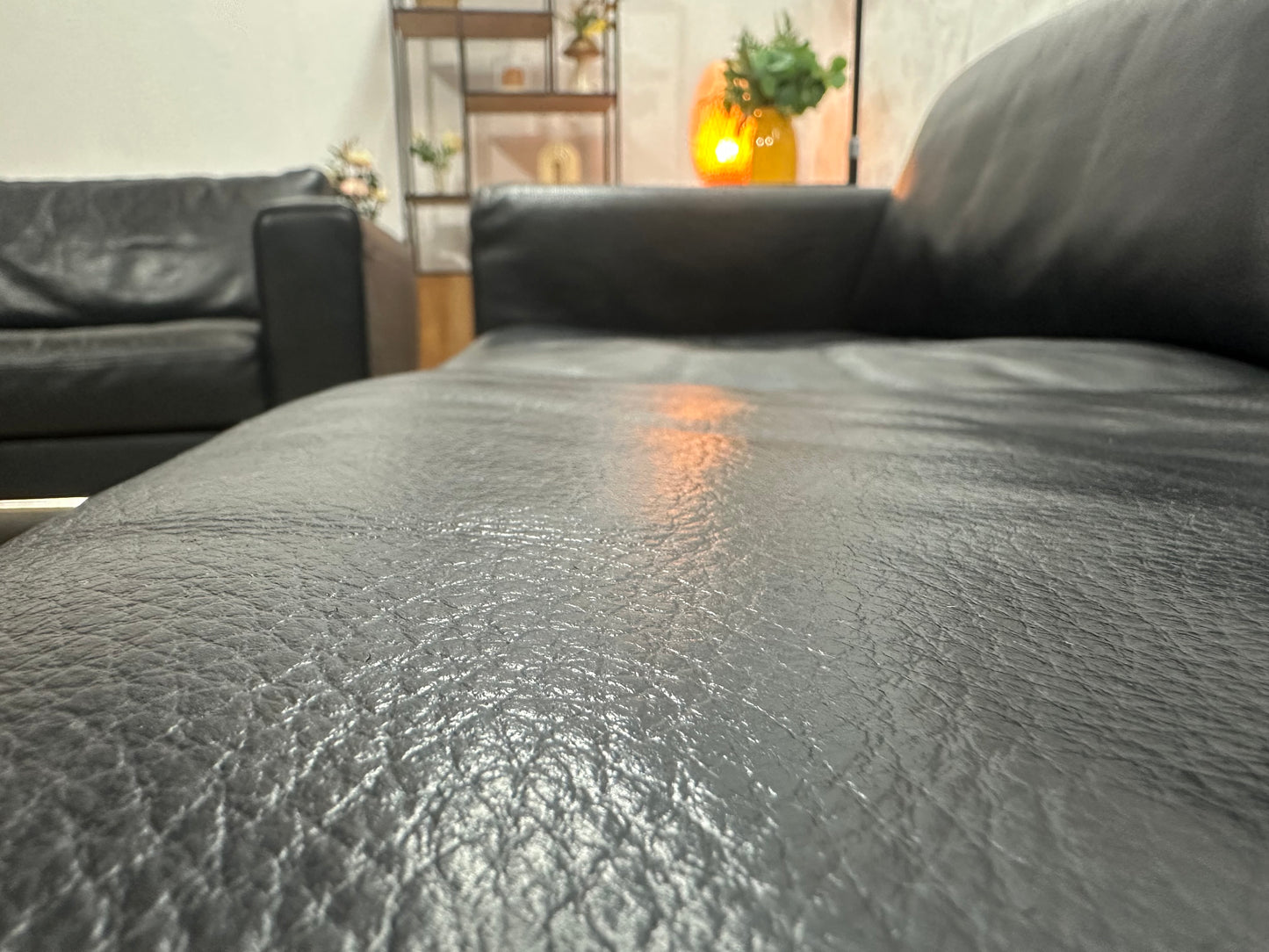 Zwarte Echt Lederen Banken Set Inc Fauteuil ~ Vaste Kussens