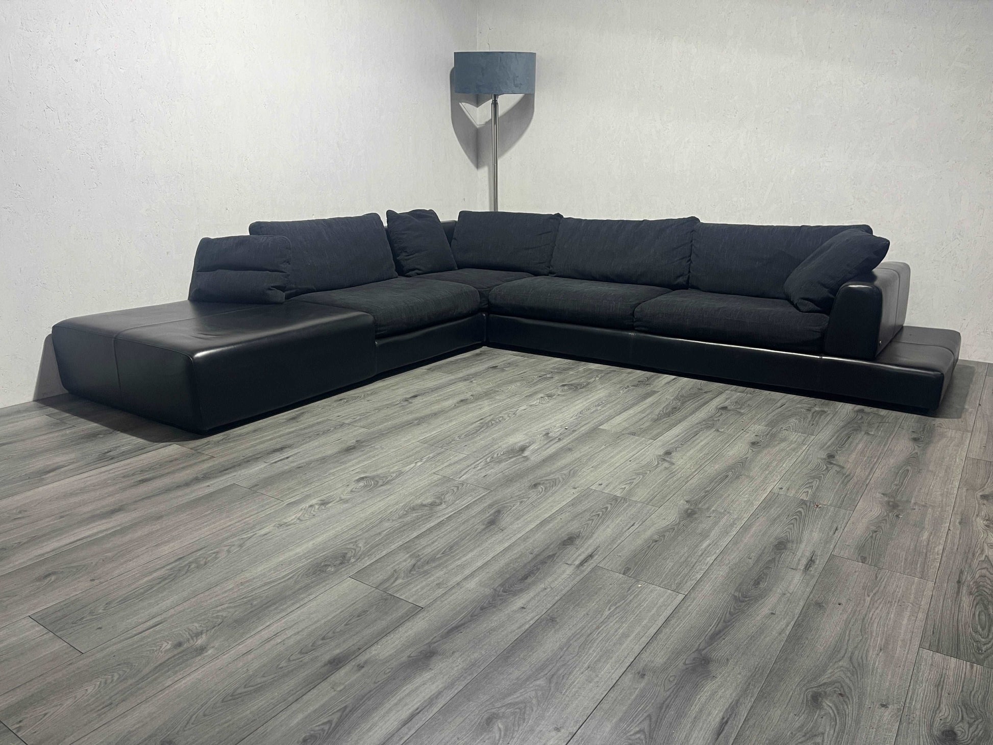 Zwarte Natuzzi Echt Lederen / Stoffen Hoekbank