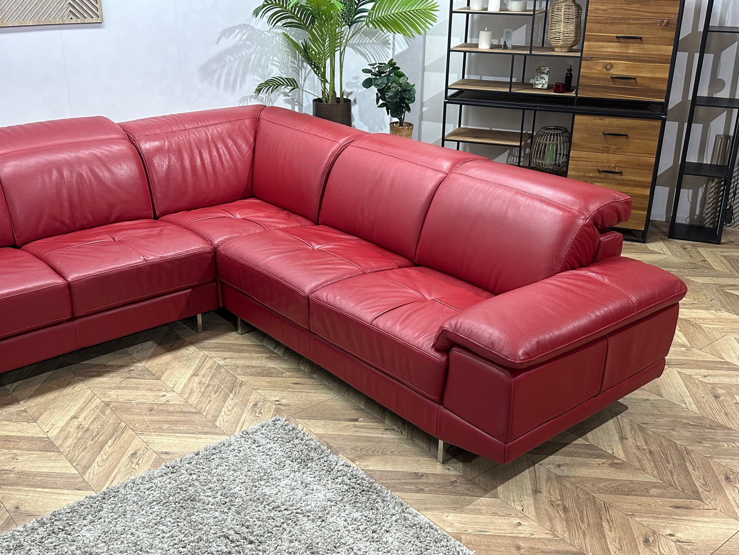 Rode Echt Lederen U Bank ~ Verstelbare Hoofdsteunen