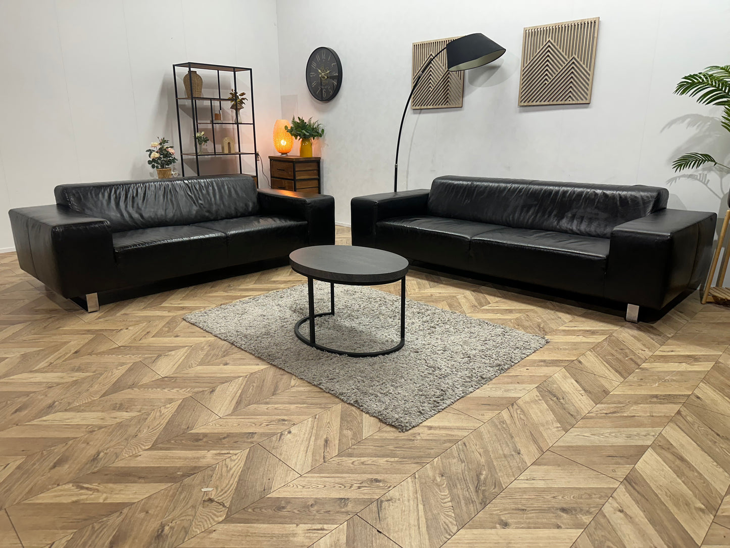 Zwarte Echt Lederen Banken Set ~ Geïmpregneerd